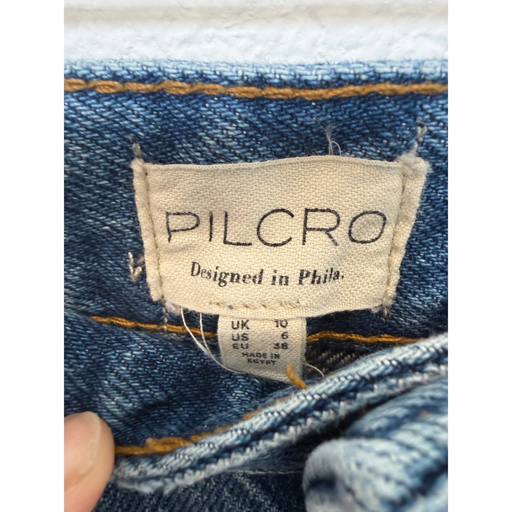 Pilcro Anthropologie Denim Maxi Skirt Blue Front Slit Raw Hem Size 6 - Picture 3 of 6